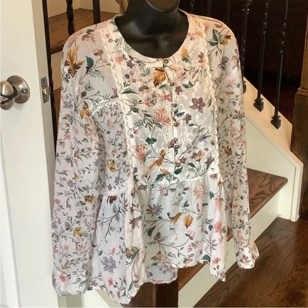 Anthropologie Genevra Lace Trim Peasant Blouse Size Small - Picture 5 of 13